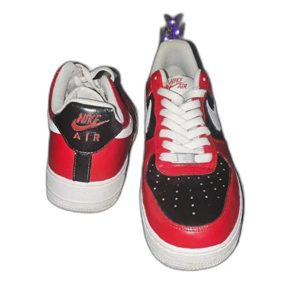 Nike Air Force 1 Custom White Shoes Red & Black Sz 12 CW2288-111